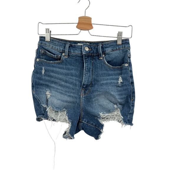 Good American Bombshell Shorts Denim Ripped Distressed Blue Size 4 27 - Picture 1 of 11